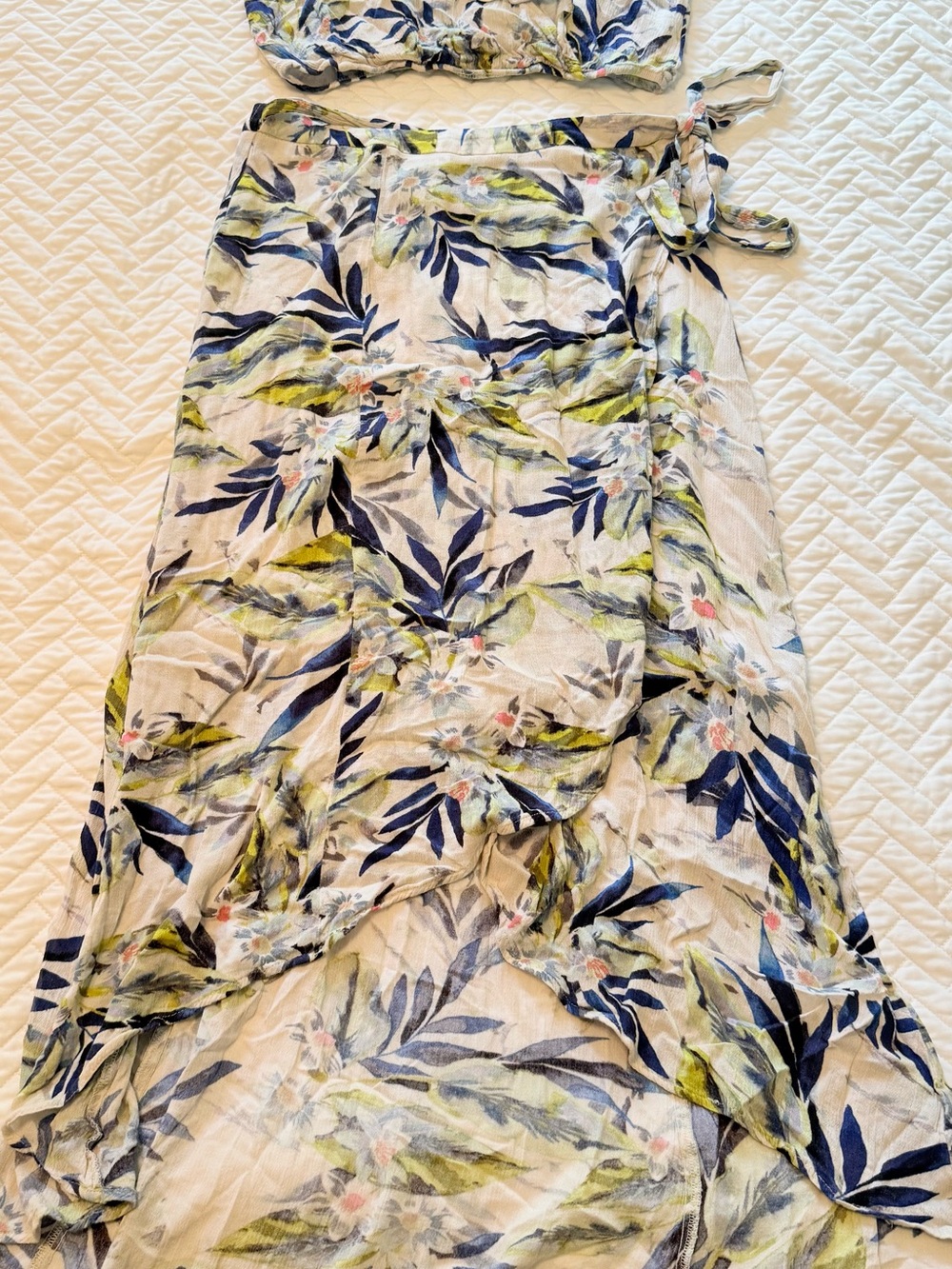 Floral Wrap Skirt in Navy, Green & Cream